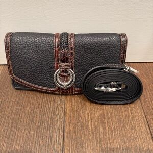 Brighton Black and Brown Wallet with Silver Accents (Strap Included)